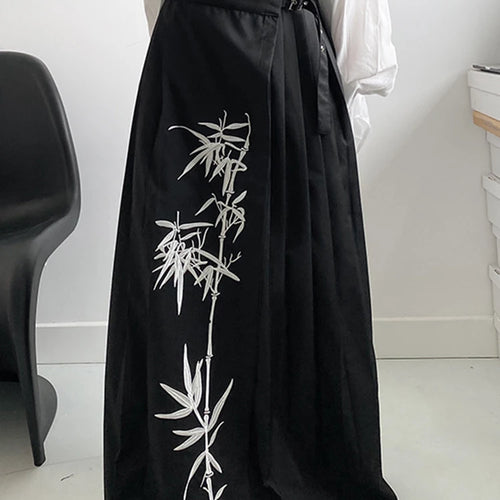Load image into Gallery viewer, High Waist Black Printed Pleated Bandage Long Elegant Half-body Skirt Women Fashion Tide New Spring Autumn 2025 1DH0423
