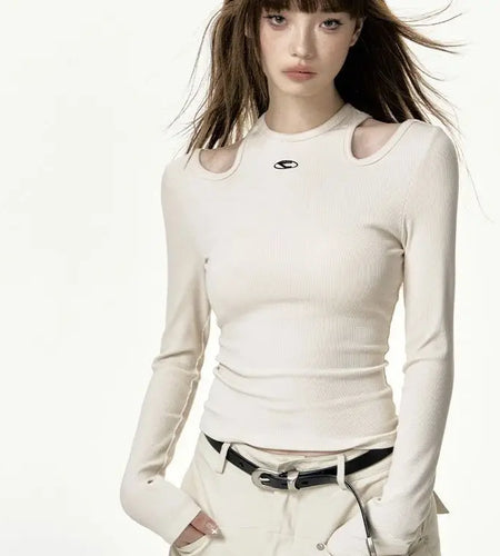 Fashion Tshirts for Women Black Sexy Tees 2023 Ropa Mujer O-neck Long Sleeve Off Shoulder Tunic Y2k Crop Tops 2023 Ropa Mujer