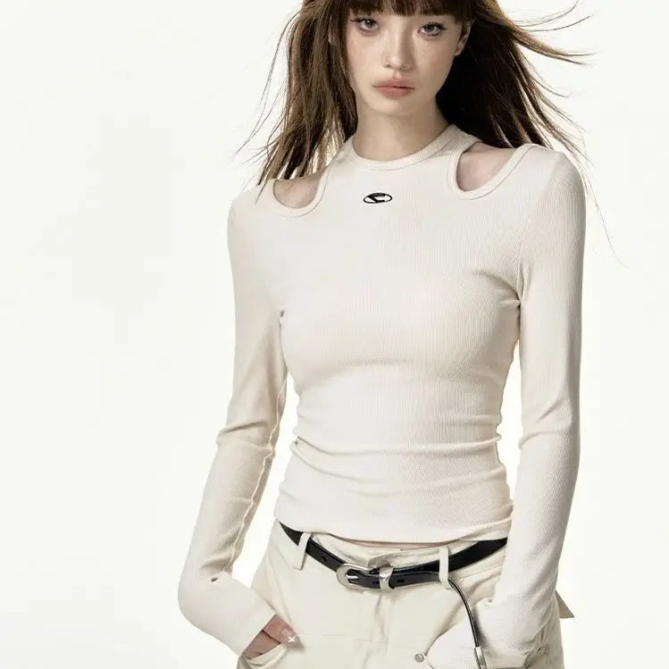 Fashion Tshirts for Women Black Sexy Tees 2023 Ropa Mujer O-neck Long Sleeve Off Shoulder Tunic Y2k Crop Tops 2023 Ropa Mujer