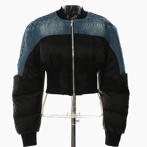 Load image into Gallery viewer, Blue Denim Short Casual Cotton-padded Coat Stand Collar Long Sleeve Women Parkas Fashion New Autumn Winter 2025 1DH4510
