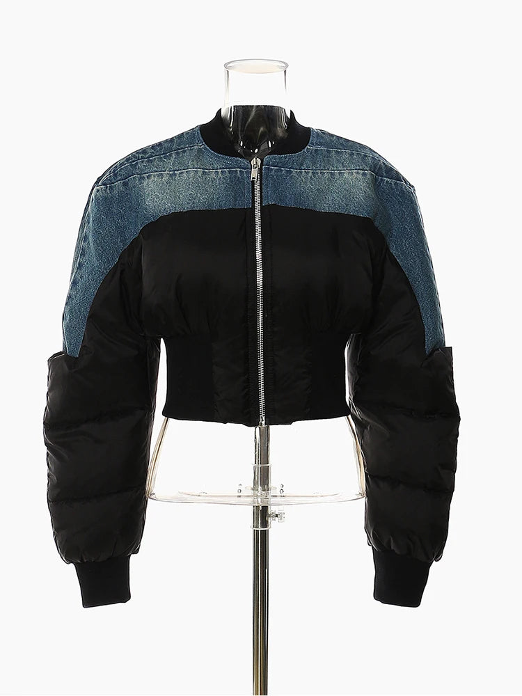 Blue Denim Short Casual Cotton-padded Coat Stand Collar Long Sleeve Women Parkas Fashion New Autumn Winter 2025 1DH4510