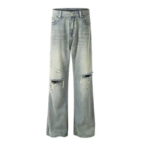 Load image into Gallery viewer, High Street Men&#39;s Jeans Straight Loose Hole Solid Color Worn-out Men Denim Pants 2024 Autumn New Male Trousers Women 9C6631
