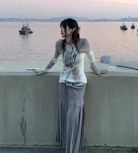 Japanese Harajuku Sweaters Women Casual Loose Knitted Pullover Chain Letter Patchwork Print Streetwear Vintage Aii Match Jumper