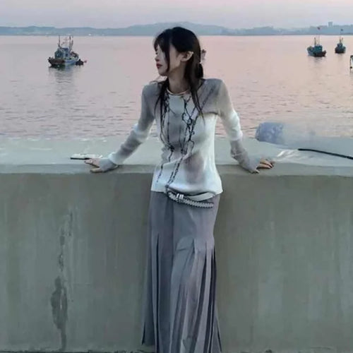 Load image into Gallery viewer, Japanese Harajuku Sweaters Women Casual Loose Knitted Pullover Chain Letter Patchwork Print Streetwear Vintage Aii Match Jumper
