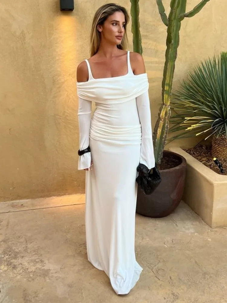 Elegant Long Sleeved Bodycon Party Evening Dress For Women Double Layered Tight Female Vestido Autumn New 2024 Clothing