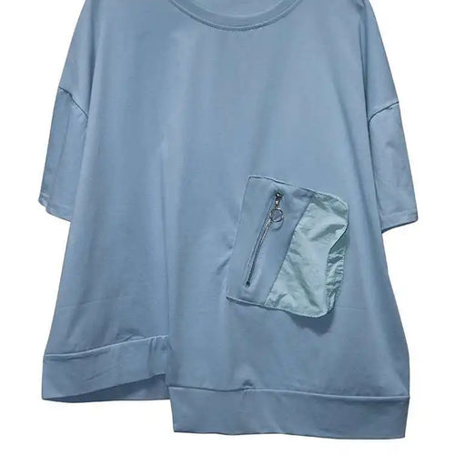 Load image into Gallery viewer, Women White Irregular Pocket Big Size Casual T-shirt New Round Neck Short Sleeve Fashion Tide Spring Summer 2025  1DJ0620
