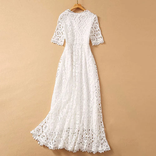 Load image into Gallery viewer, Elegant White Maxi Dress For Women V Neck Half Sleeve High Waist Hollow Out Slim Dresses Women 2022 Spring New Style Fashion
