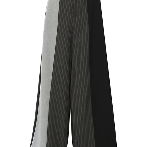 Load image into Gallery viewer, High Elastic Waist Black Gray Striped Spliced Wide Leg Pants New Trousers Women Fashion Tide Spring Autumn 2025 1DH59370
