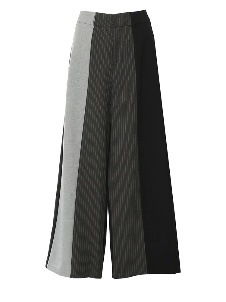 High Elastic Waist Black Gray Striped Spliced Wide Leg Pants New Trousers Women Fashion Tide Spring Autumn 2025 1DH59370