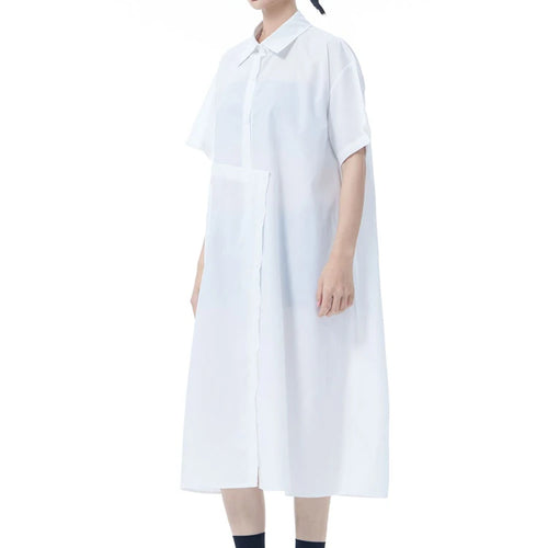 Load image into Gallery viewer, Women Black Irregular Button Big Size Midi Shirt Dress New Lapel Short Sleeve Fashion Tide Spring Summer 2025 1DJ0954
