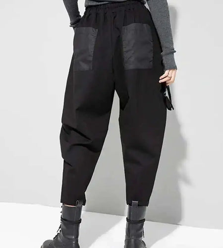 High Elastic Waist Black Pockets Long Harem Pants New Loose Fit Trousers Women Fashion Tide Spring Autumn 2025 1DF4636