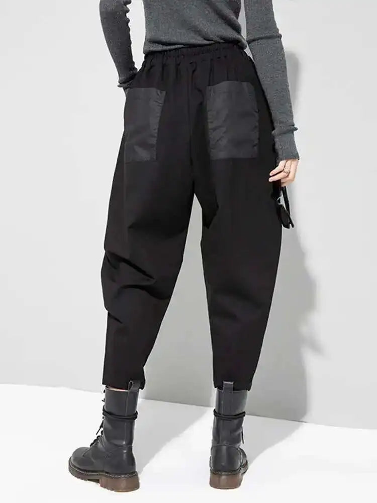 High Elastic Waist Black Pockets Long Harem Pants New Loose Fit Trousers Women Fashion Tide Spring Autumn 2025 1DF4636