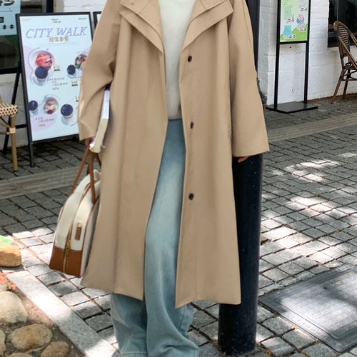 Load image into Gallery viewer, Women Khaki Double Layers Big Size Long Trench New Lapel Long Sleeve Windbreaker Fashion Tide Spring Autumn 2025 1DH9732
