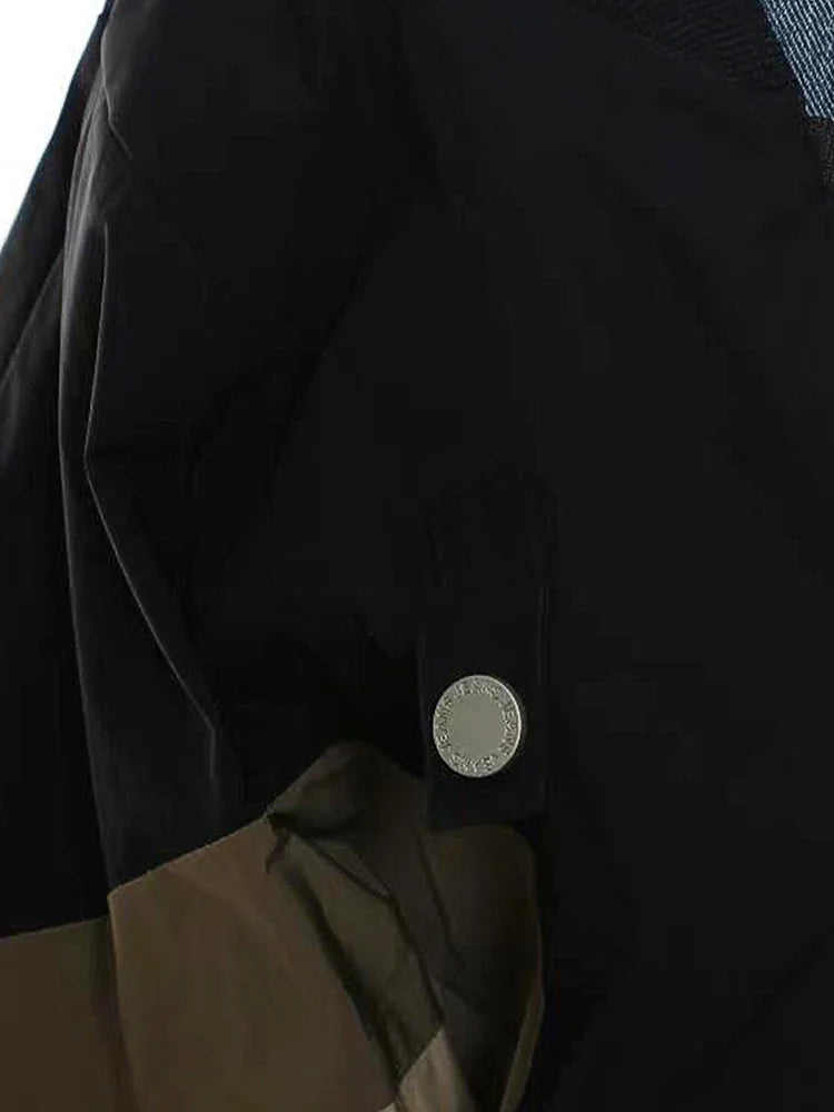 Loose Fit Blue Denim Color-block Big Size Jacket New Lapel Long Sleeve Women Coat Fashion Tide Spring Autumn 2025 1DF1519