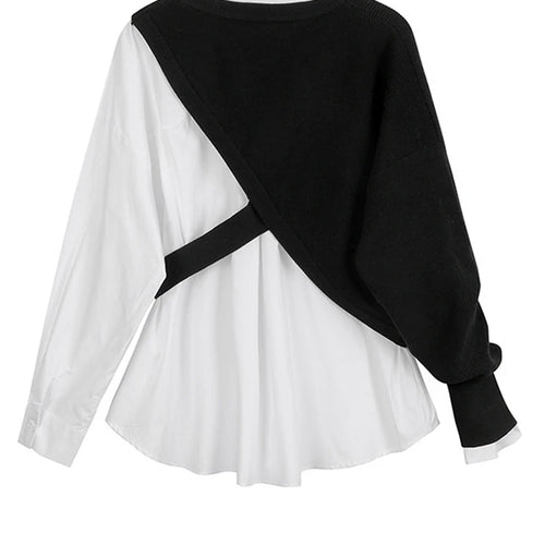 Load image into Gallery viewer, Women White Knitting Split Big Size Blouse New Lapel Long Sleeve Loose Fit Shirt Fashion Tide Spring Autumn 2025 1DC019
