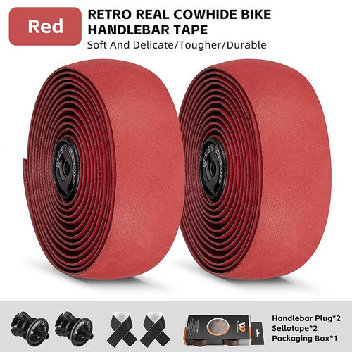 Load image into Gallery viewer, Genuine Leather Handlebar Tape For Road Bike Retro Color Drop-Bar Bike Handlebar Winding Gravel Bicycle Accessories
