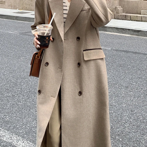 Load image into Gallery viewer, Women Khaki Double Breasted Big Size Long Blazer New Lapel Long Sleeve Jacket Fashion Tide Spring Autumn 2025 1DH9719
