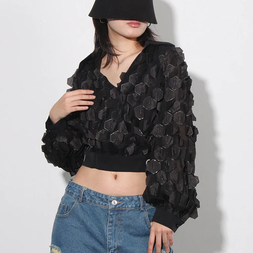 Load image into Gallery viewer, Solid Minimalist Shirt For Women V Neck Lantern Sleeve Patchwork Button Temperament Blouses Female Fashion Clothing
