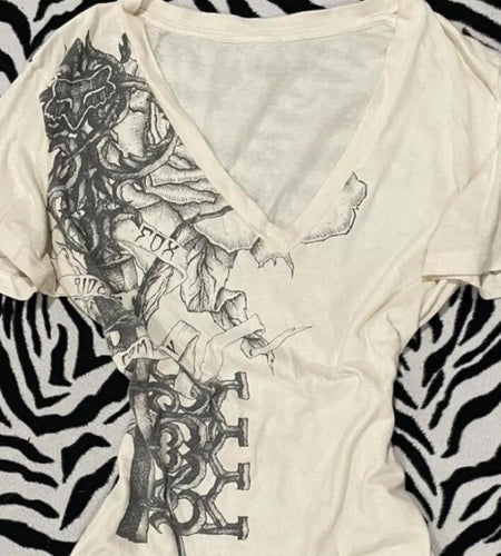 Y2k Aesthetic White Printing Punk Fairy Tshirts Harajuku Women Casual Bodycon Vintage Tees 2025 Summer Grunge Streetwear Tops