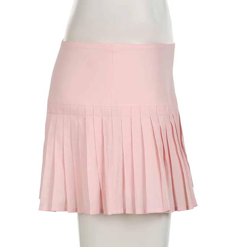 Sweet Cute Low Waist Pink Pleated Skirt Korean Fashion Girls Coquette Clothes Summer Mini Skirt Women Prepy Style New