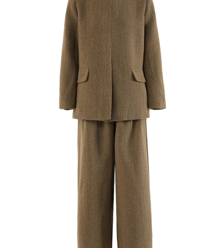 Big Size Khaki Blazer Wide Leg Pants Two Piece Suit New O-Neck Long Sleeve Women Fashion Tide Spring Autumn 2025 16O1911