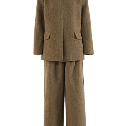 Load image into Gallery viewer, Big Size Khaki Blazer Wide Leg Pants Two Piece Suit New O-Neck Long Sleeve Women Fashion Tide Spring Autumn 2025 16O1911
