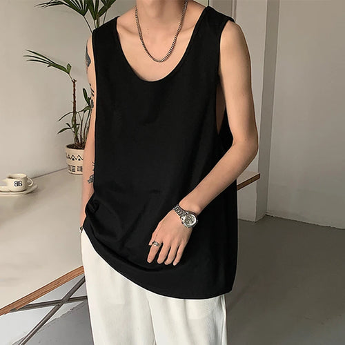 Load image into Gallery viewer, Simple Men&#39;s Tank Tops Casual Solid Color New Autumn Round Collar Sleeveless Oversize Male Vest Fashion Menwear 9C6868
