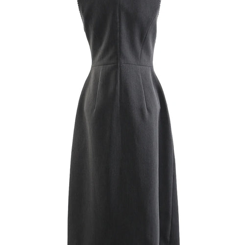 Load image into Gallery viewer, Women Gray Topstitched Mesh Elegant Shaped Long Dress New V-Neck Sleeveless Fashion Tide Spring Autumn 2025 1DJ0343
