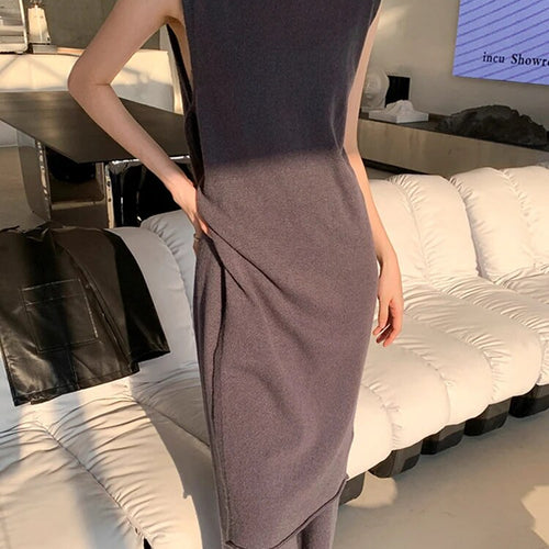 Load image into Gallery viewer, Loose Knitting Sweater For Women Turtleneck Sleeveless Solid Minimalsit Side Split Pullover Female Clothing Fashion

