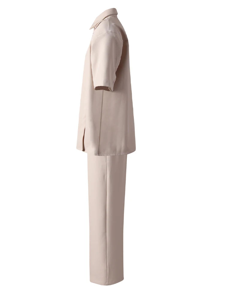 Big Size Rose Red Shirt Wide Leg Pants Two Piece Suit New Lapel Short Sleeve Women Fashion Tide Spring Summer 2025 CPG3119