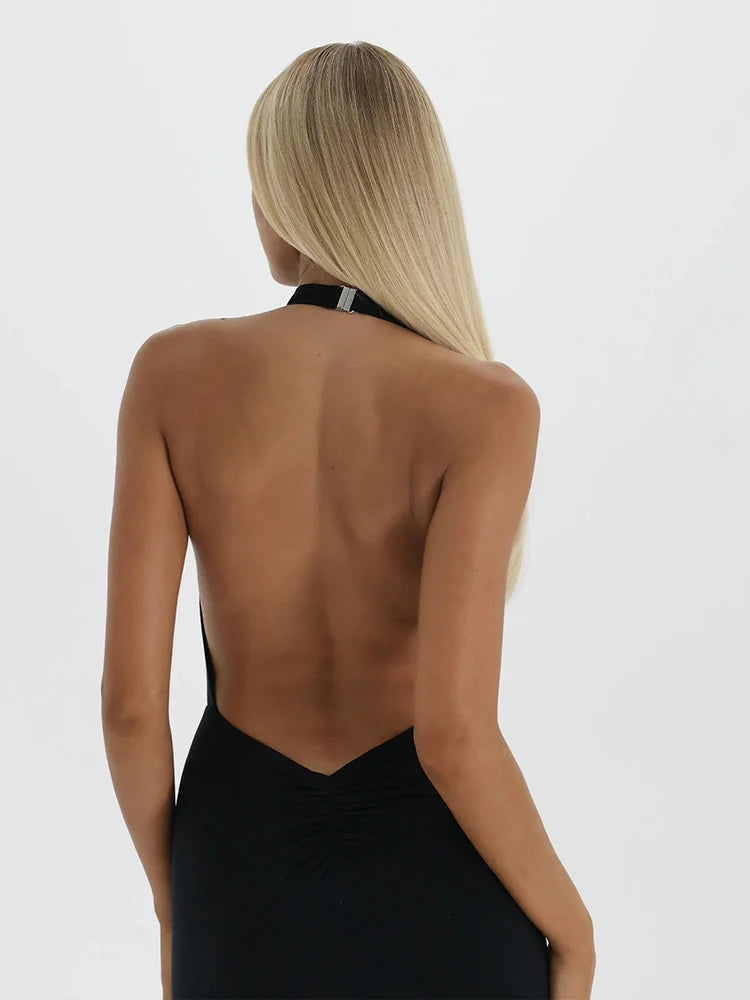 Sexy Swinging Collar High Slit Women Maxi Dress Backless Slim Fit Dress Party Dance Nightclub Female Clothing 2023 New