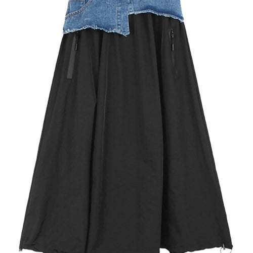 Load image into Gallery viewer, High Elastic Waist Apricot Denim Color-block A-line Half-body Skirt Women Fashion Tide New Spring Autumn 2025 1DF8673
