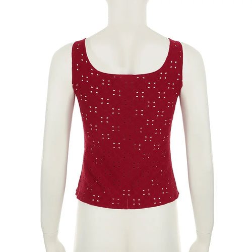Load image into Gallery viewer, Y2K Aesthetics Hollow Out Design Red Tank Tops Women Summer Lace-Up Solid Basic Sleeveless Vest Fashion Slim Clothes
