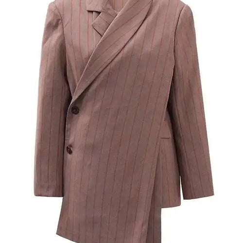 Load image into Gallery viewer, Women Brown Striped Irregular Elegant Big Size Blazer New Lapel Long Sleeve Jacket Fashion Tide Spring Autumn 2025 CPDB202
