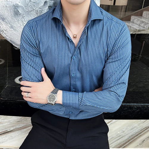 Load image into Gallery viewer, Men&#39;s Long Sleeve Shirt New Spring Business Windsor Collar Stylish Striped Male Single Breasted Clothing Handsome 9W1872
