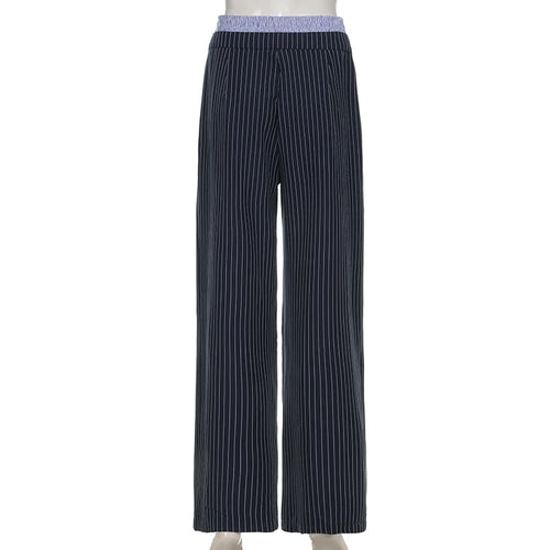 Load image into Gallery viewer, Streetwear Striped Waist Patched Straight Leg Pants Women's Harajuku Botton-Fly Full Length Trousers 2025 New Bottoms
