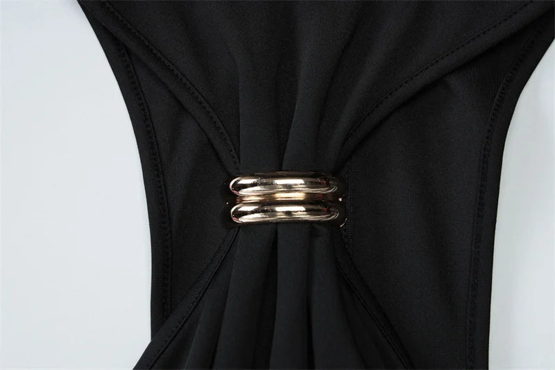 Summer Sleeveless Sexy Mini Dress Women Fashion Metal Ring Turtleneck Off-shoulder Strapless Club Party Dress Y2k