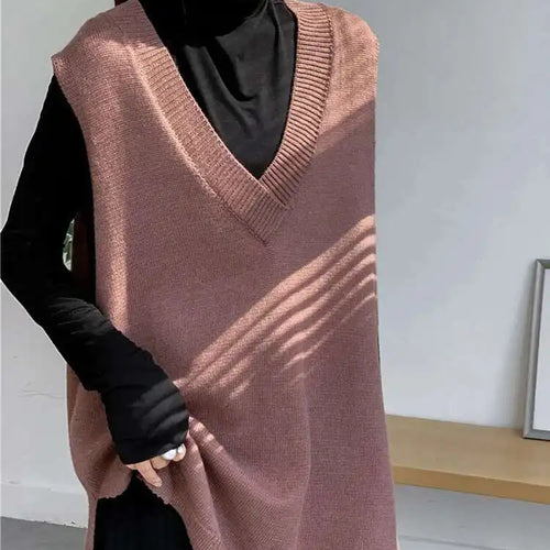 Load image into Gallery viewer, Coffee Color Big Size Knitting Sweater Loose Fit V-Neck Sleeveless Women Pullovers New Fashion Autumn Winter 2025 1Y21116
