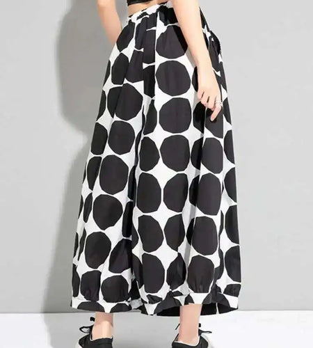 High Elastic Waist Black Dot Printed Long Wide Leg Trousers New Loose Fit Pants Women Fashion Spring Autumn 2025 1DE6981
