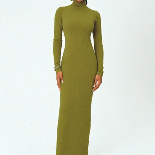 Load image into Gallery viewer, Turtleneck Long Sleeve Maxi Dress For Women Autumn New Elegant Solid Slim Fit High Waist Sexy Long Dress Ladies New
