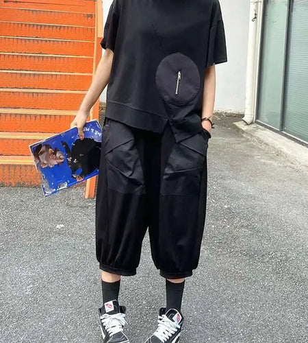 High Elastic Waist Black Pocket Thin Big Size Calf-Length Pants New Trousers Women Fashion Tide Spring Autumn 2025 1DJ0608