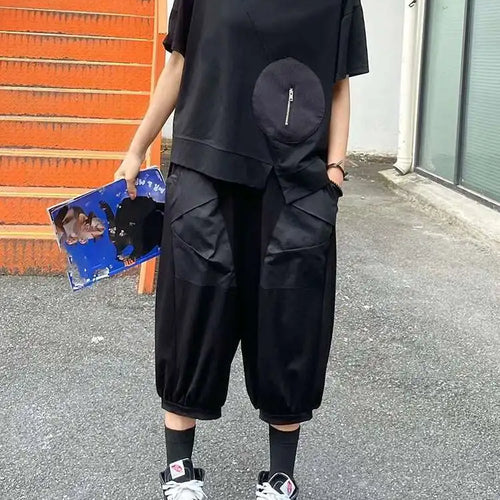 Load image into Gallery viewer, High Elastic Waist Black Pocket Thin Big Size Calf-Length Pants New Trousers Women Fashion Tide Spring Autumn 2025 1DJ0608
