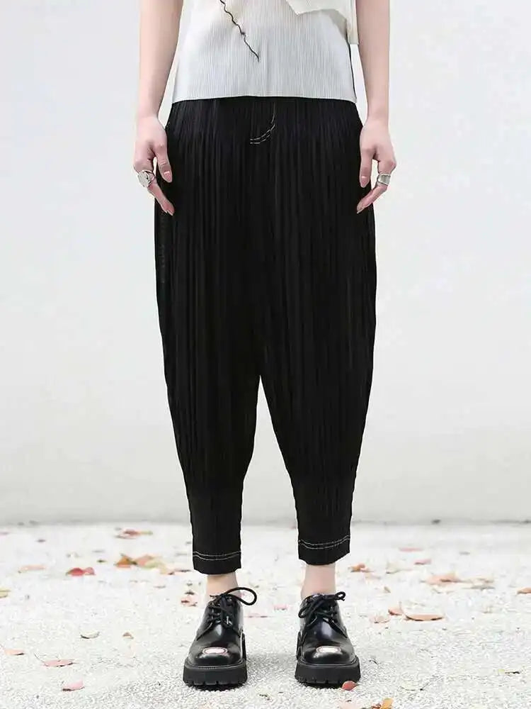 High Elastic Waist Black Pleate Long Harem Pants New Loose Fit Trousers Women Fashion Tide Spring Autumn 2025 1DF7971
