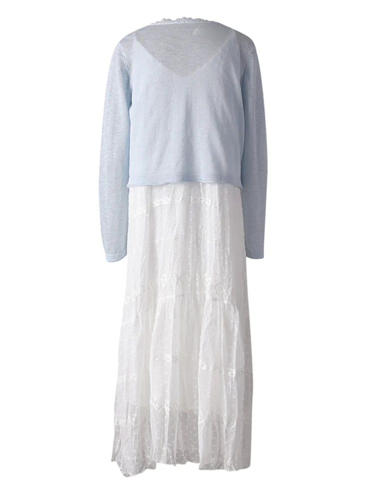 Women White Lace Jacquard Elegant Long Spaghetti Strap Dress New V-Neck Sleeveless Fashion Tide Spring Summer 2025 CPG3081