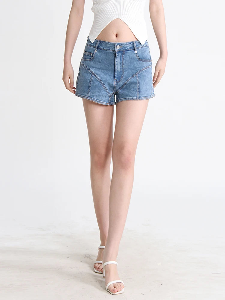 Patchwork Pocket Shorts For Women High Waist Mini Colorblock Temperament Short Pants Female Fashion Style Clothing