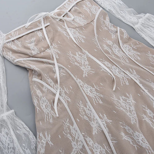 Load image into Gallery viewer, Elegant Print Mini Dress For Women Autumn Winter New Square Collar Long Sleeve Backless Loose Club Party Sexy Dress
