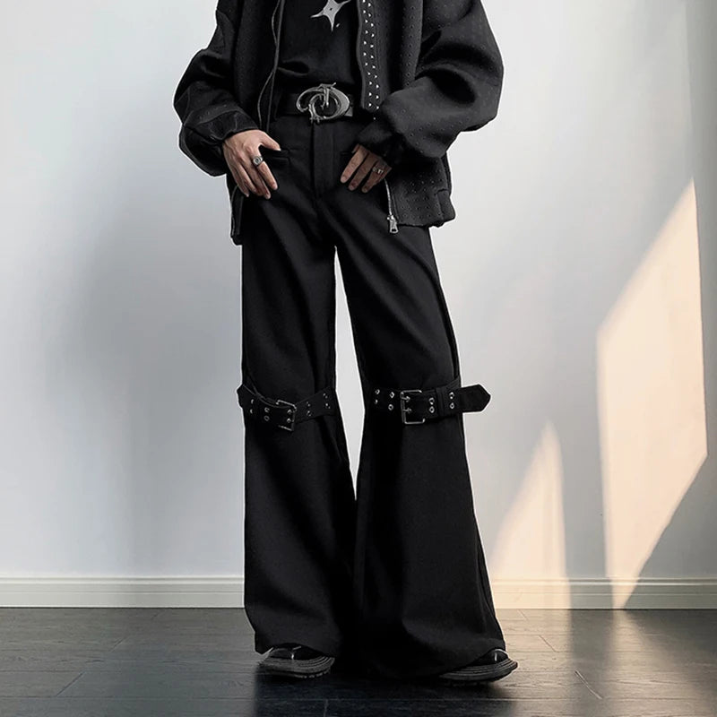 Niche Design Men's Suit Trousers Fashion Belt Casual Pants Straight Wide Leg Boot Cut Bottom Baggy Streetwear 2024 9C1506