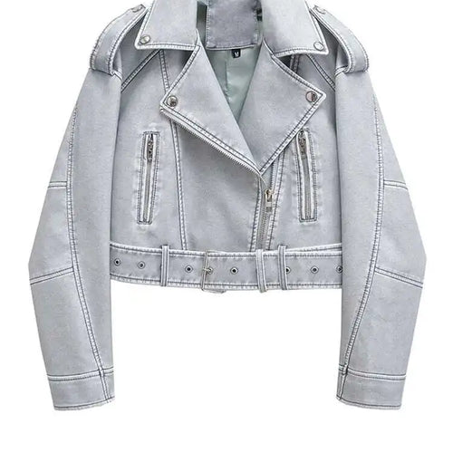 Load image into Gallery viewer, Gray Big Size Casual Short PU Leather Jacket New Lapel Long Sleeve Women Coat Fashion Tide Spring Autumn 2025 1DH8478
