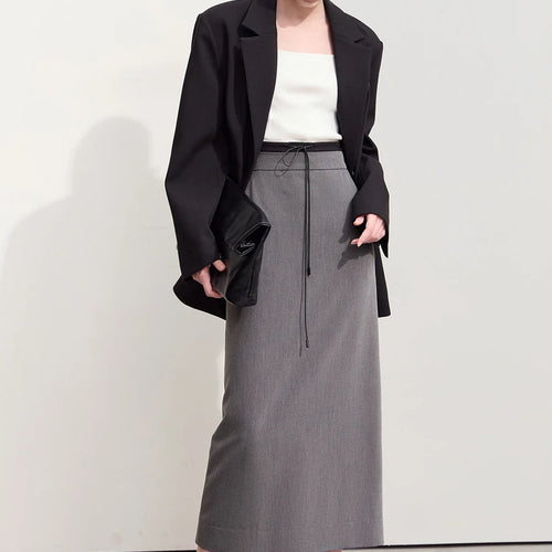 Load image into Gallery viewer, Minimalism Skirts For Women 2024 Autumn New Commuter Contrast Stitching With Waist Rope Lady Split Straight Skirt 12443027
