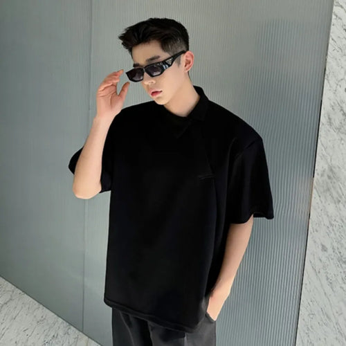 Load image into Gallery viewer, Men&#39;s T-shirt Skew Collar Solid Color Male Top Summer Fashion Niche Design Men Clothing Casual Trend Loose 9C5953
